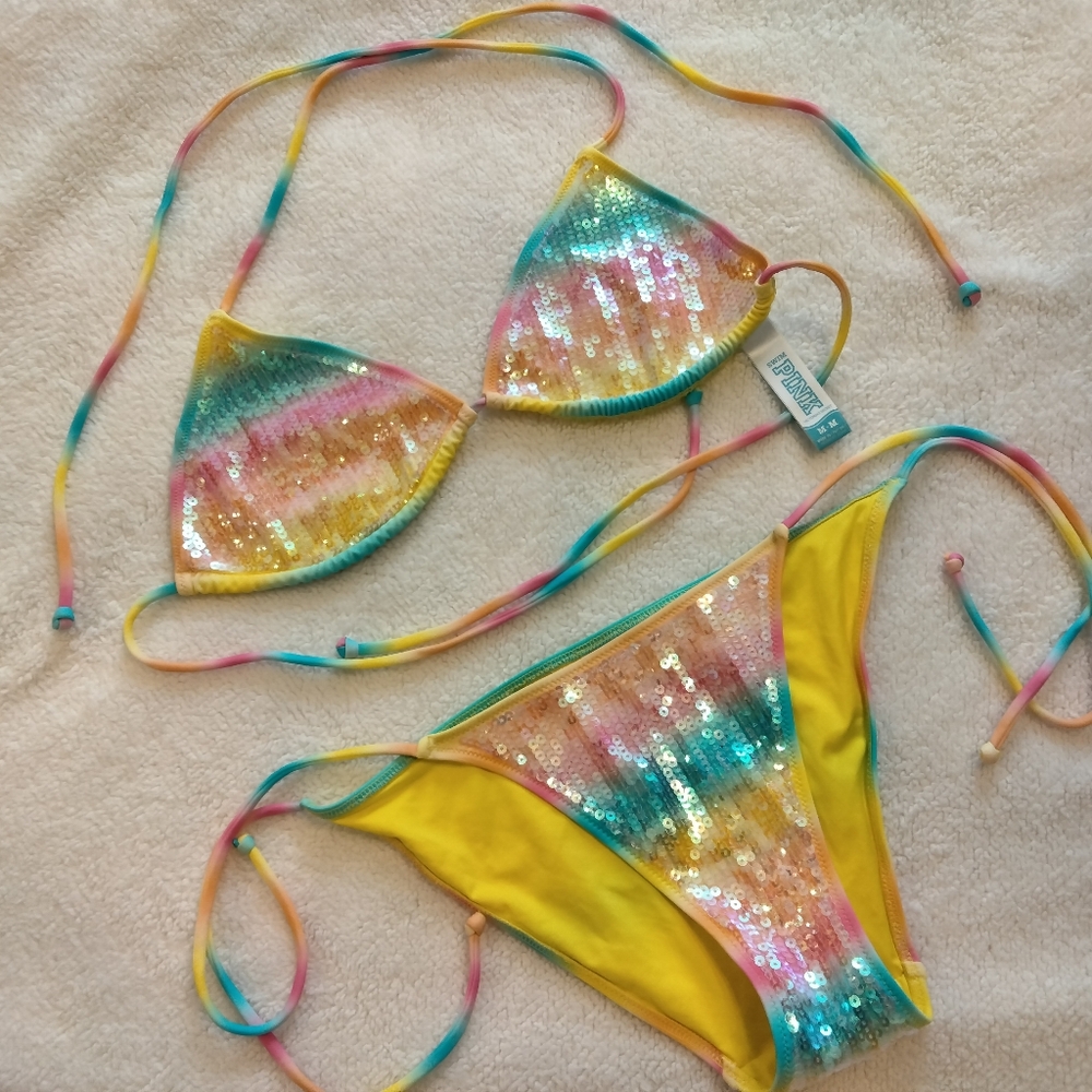 PINK Victoria's Secret Multicolor Sequin Bikini